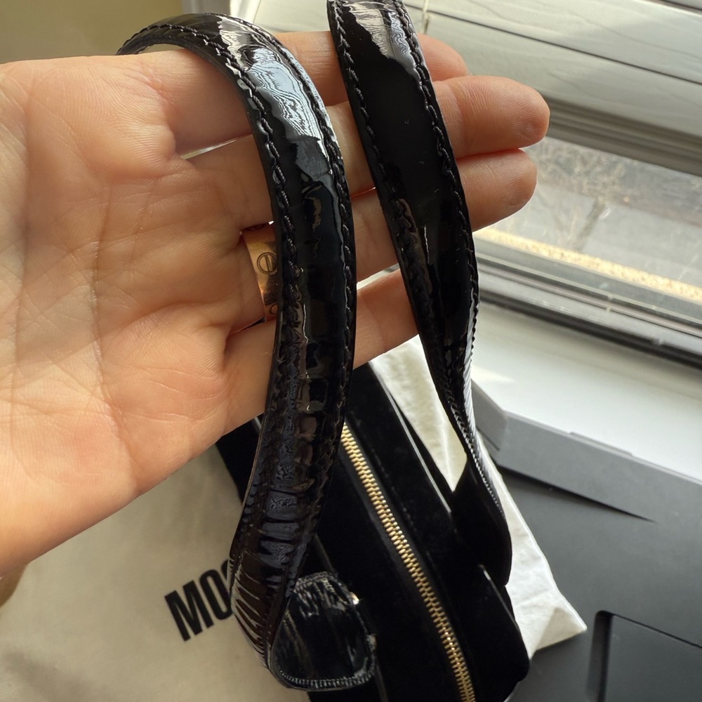 Moschino Black Velvet Embossed Apples With Patent Leather Straps Bag - Picture 14 of 15